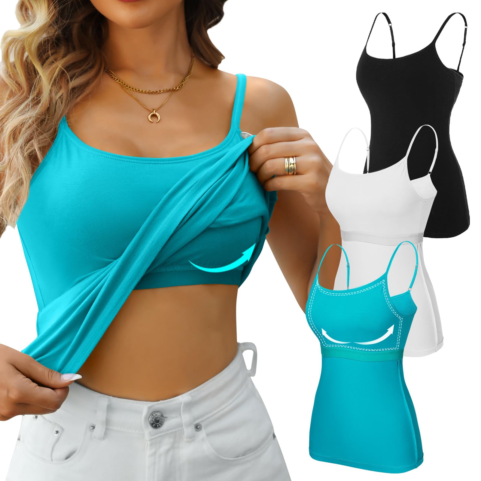 V FOR CITY Unpadded Tank Top for Women with Shelf Bra Cotton Camis 3 Pack