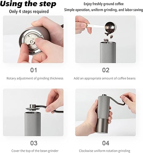 Miniatura 6 de Molinillo de café manual, capacidad de 1.06 oz con fresas cónicas de acero inoxidable CNC para molinillo de mano, molino portátil, eficiencia de