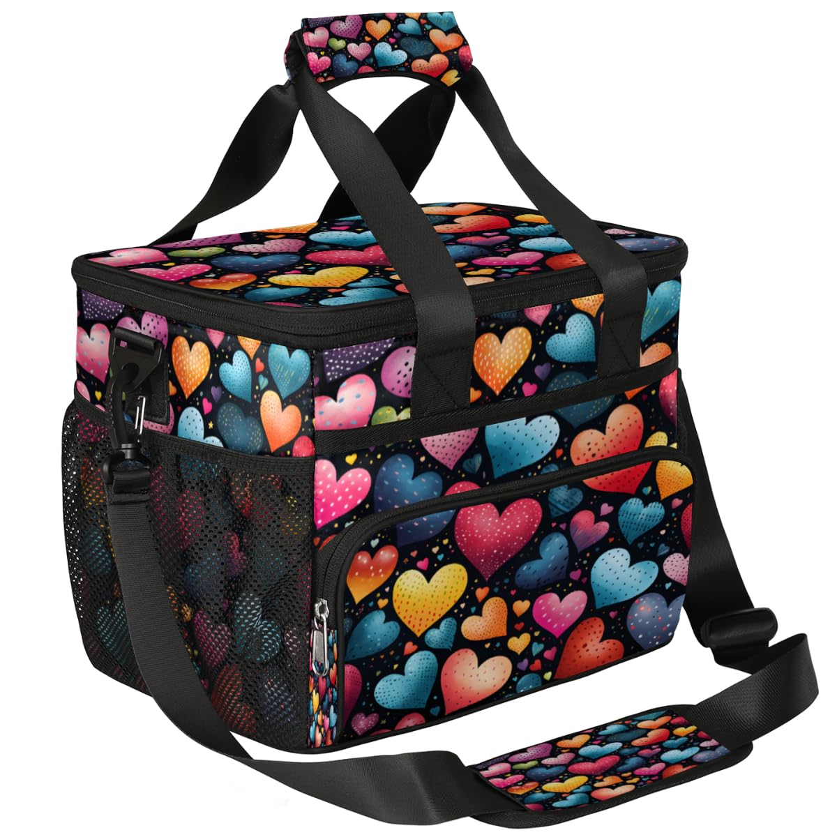 Love Insulated Picnic Backpack Lunch Box for Women Men Picnic Basket Tote Lunch Bag Picnic Bag Portable Lunch Bags for Picnic, Beach, Work, Trip,Office, Camp Cute Colorful Hearts