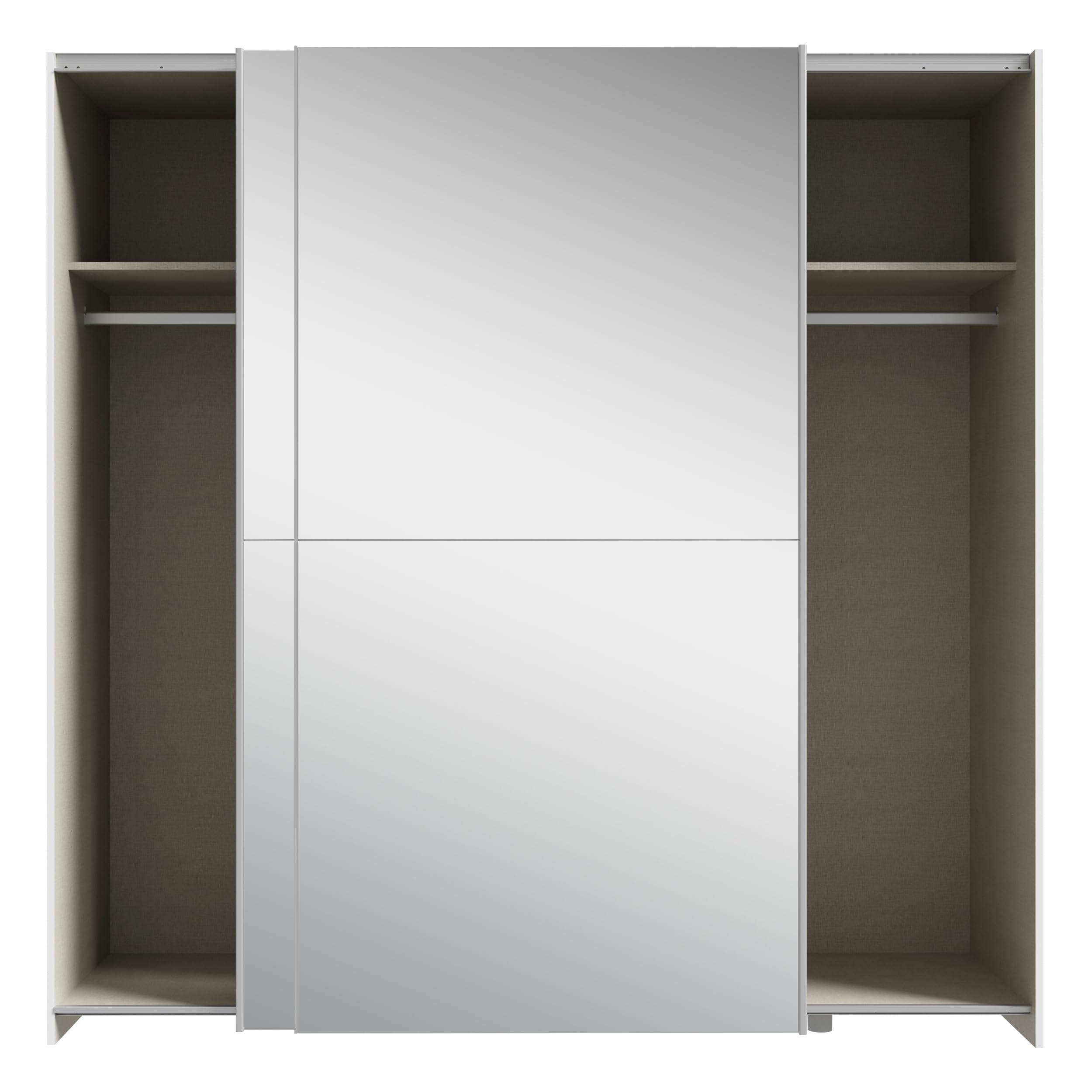 Forte Schach & MATT Kleiderschrank 190, Schwebetürenschrank mit 2 Spiegeltüren, Holzwerkstoff, Weiß, 190,1 cm breit, 190,5 cm hoch, 61,2 cm tief