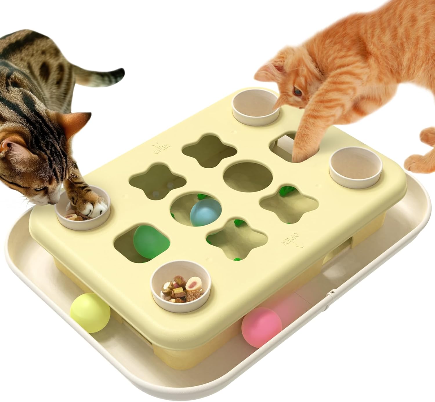 KADTC 3 Ways to Play - Large Size Cat Treat Puzzle Toy U.S. Brand & Design Track Balls & Peek-and-Play Box for Indoor Cats Puzzles Slow Feeder Kitten Enrichment Toys Interactive Brain-Teasing Game