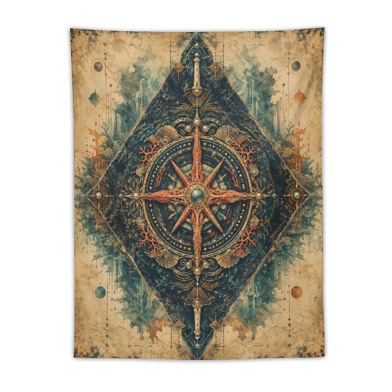 H3B8U2Y5 Geometric Compass Rose Wall Tapestry, Cubist Art, Bedroom