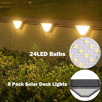 ASLIDECOR Solar Step Lights Outdoor, Waterproof Solar Deck Light,8 Pack Solar Fence Lighting Decor for Stair,Patio,Front Porch and Back Yard (Warm White)