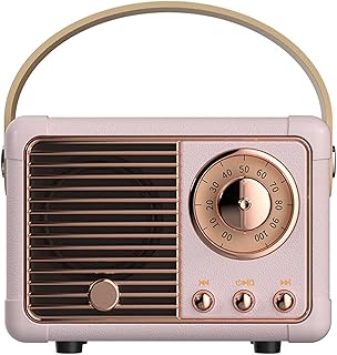 Luckyu Retro Bluetooth Speaker, Vintage Speaker with Old Fashioned Classic Style,Loud Volume, Bluetooth 5.0 Wireless Connection, Support TF Card, U Disk and AUX Audio Input (Pink)
