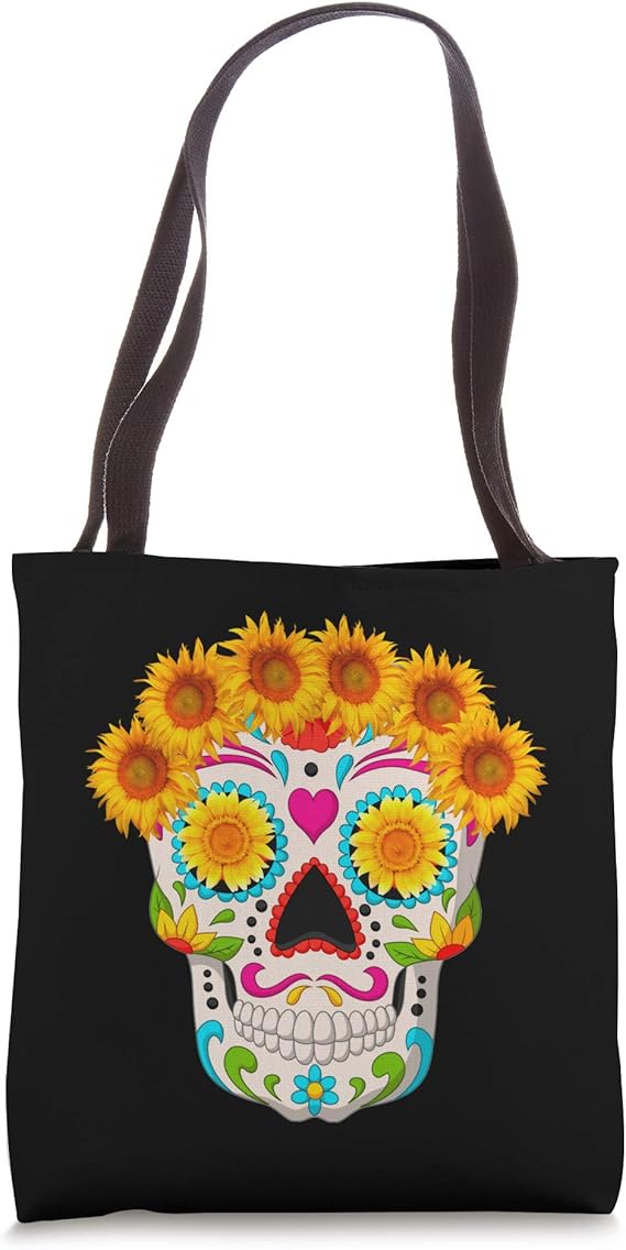 Sugar Skull With Sunflowers Halloween Cinco De Mayo Tote Bag