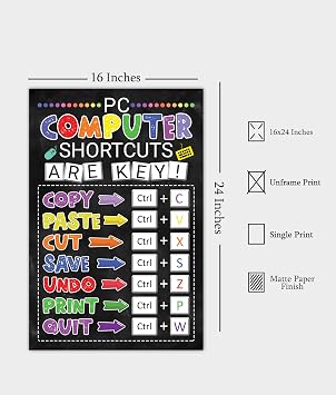 16x24 Computer Lab School Sign Poster Unframed, Classroom Decor, IT Computers Teacher Technology Class Poster, Computer Shortcuts Chalkboard Poster, Social Worker Office Decor (No Frame)