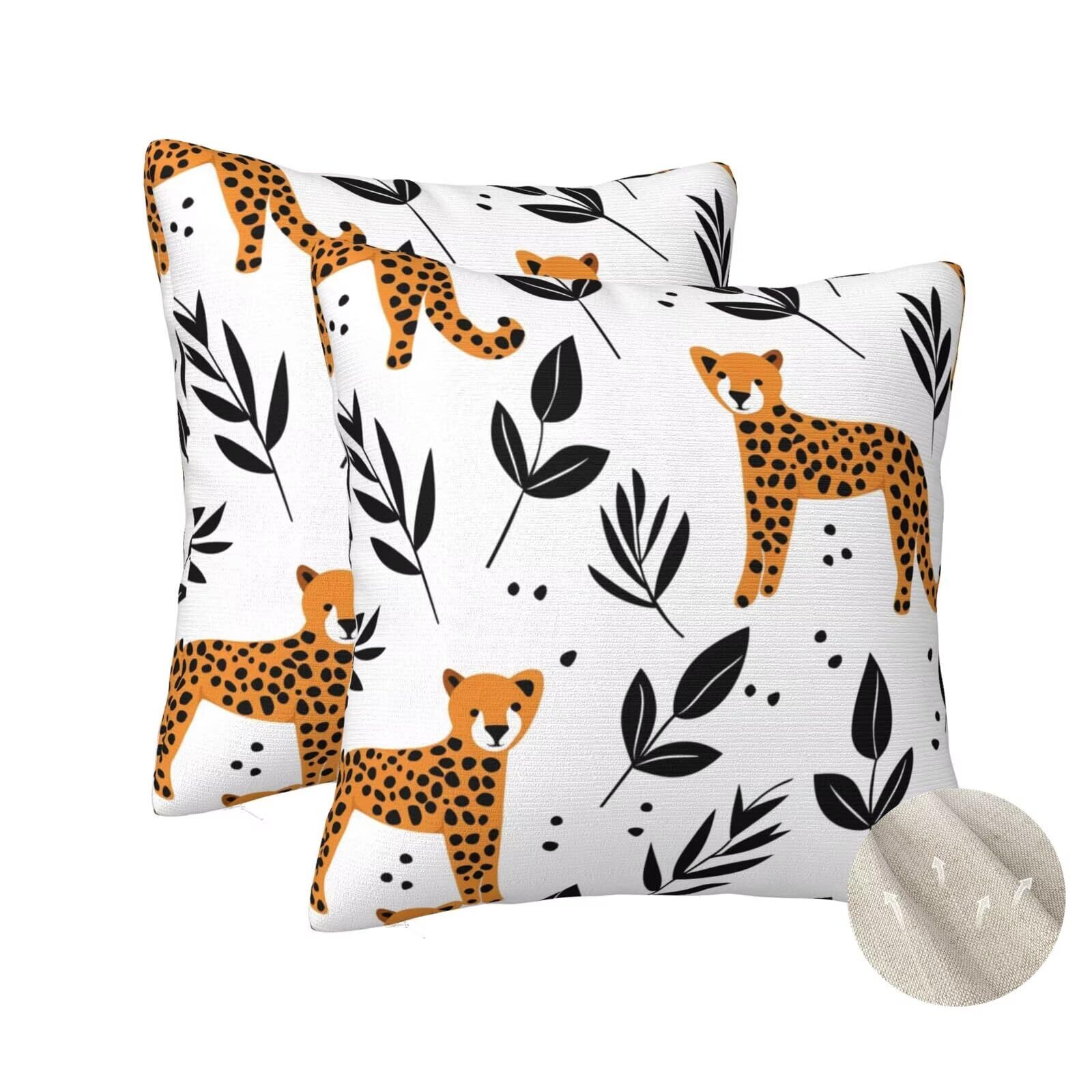 Lot de 2 Housses de Coussin 50x50 cm Dessin Animé Léopard zt159