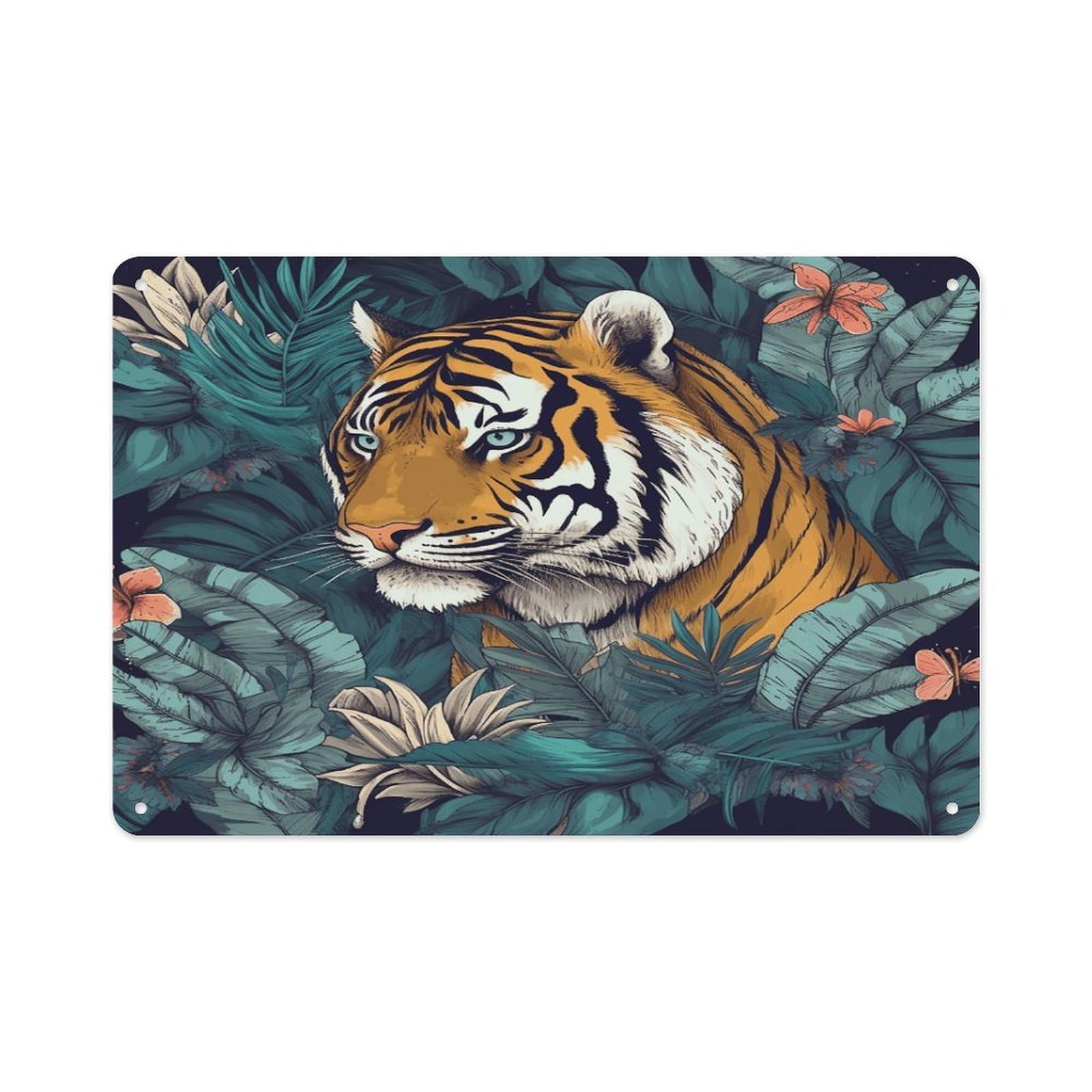VstaDank Metal Aluminum Tropical Tiger Sign Wall Decor Vintage Metal Sign Plaque Boho Wall Hanging Decor Sublimation Picture Panel Personalized Plaque Poster 8x12in