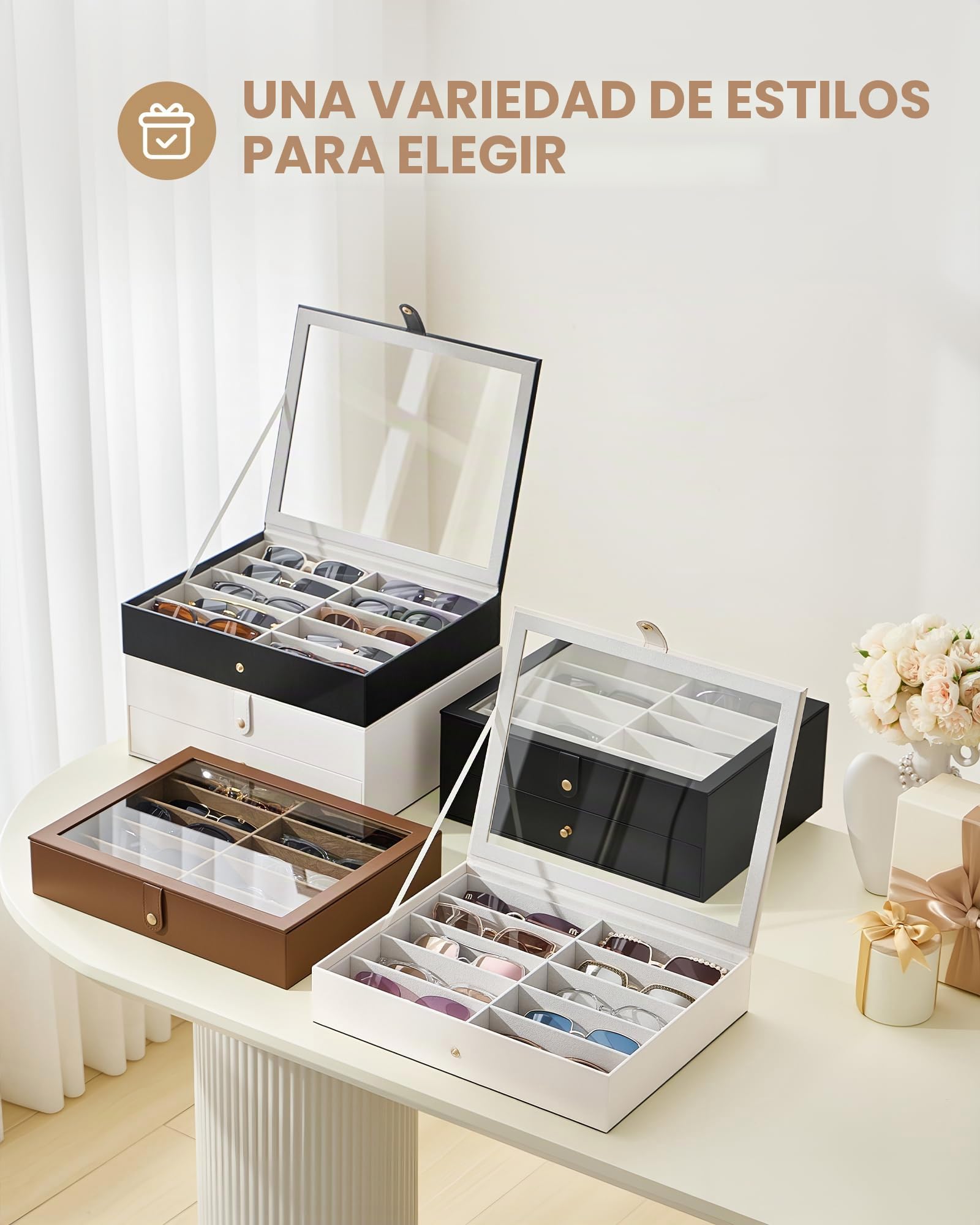 Lolalet Caja organizadora de gafas de sol de 10/20 ranuras, vitrina de gafas para múltiples pares de soportes de colección de gafas