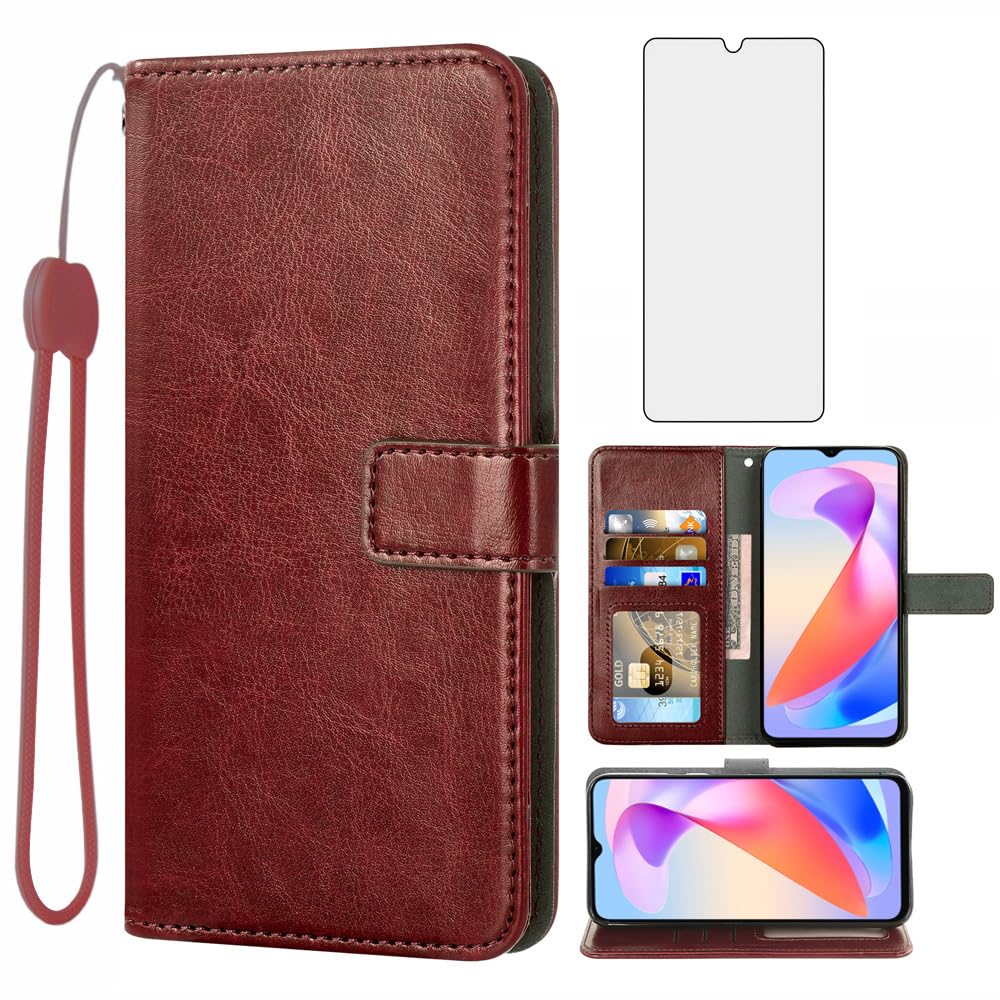 Coque cuir Honor X6A Asuwish marron avec rabat et vitre de protection - 8