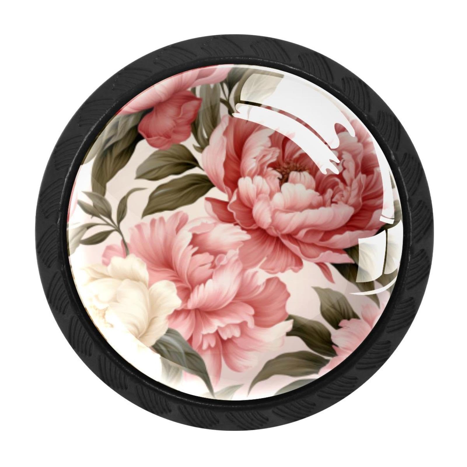 CHENZZZZ 4 Pieces Round Cabinet Knobs Rustic Dresser Knobs, Drawer Cupboard Wardrobe Cabinet Pulls Handles Hardware for Home Kitchen Furniture, Peony