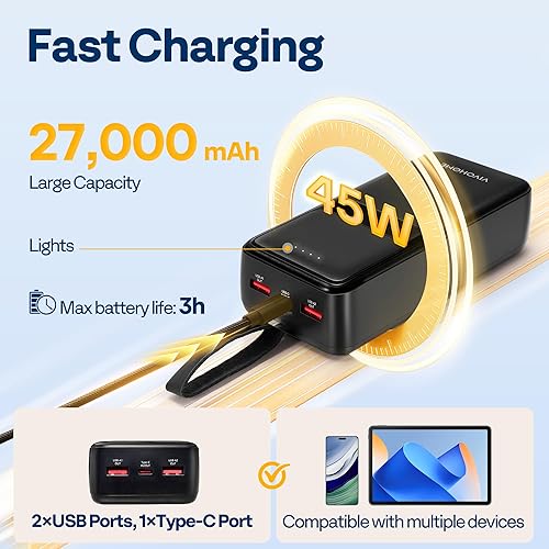 Miniatura 6 de VIVOHOME Silla de camping acolchada de 45 W con banco de energía de 27000 mAh, silla de césped plegable portátil con calefacción para deportes al