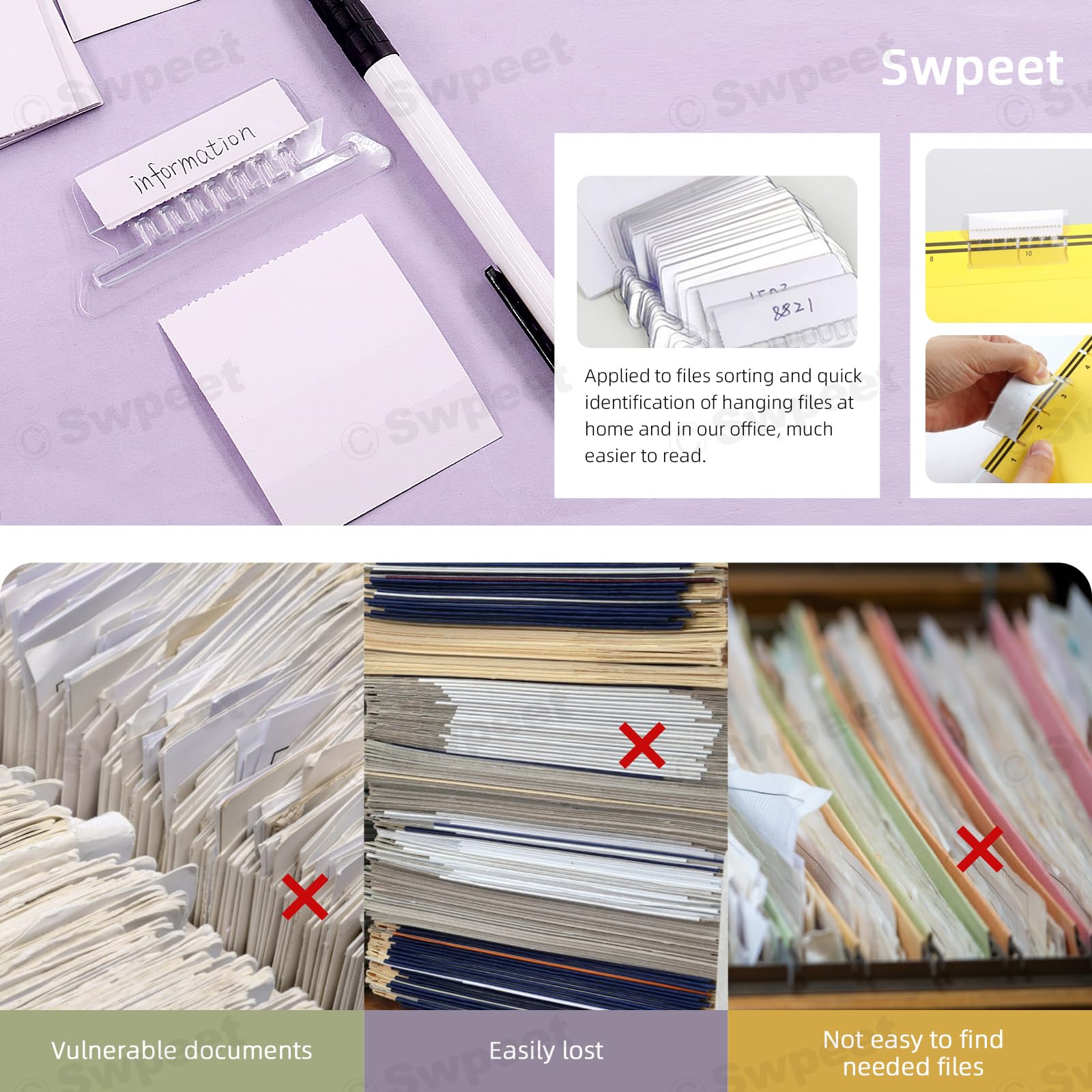 Clear File Tab Document Organization Swpeet 100Pcs Hanging File Folder Tabs With ...