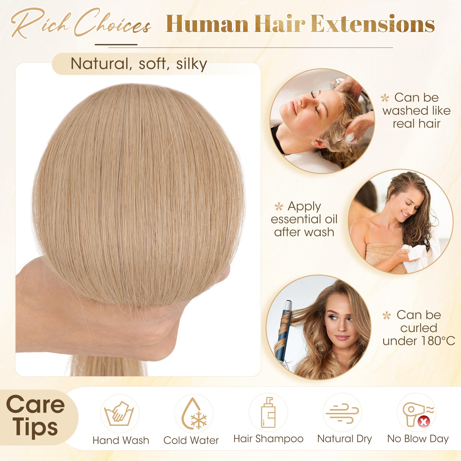 Rich Choices Clip in Extensions Echthaar Blond 40cm 6 Stück Nahtlose Haarverlängerung Echthaar Clip in Extensions mit Natürlich Glatt Remy Hair 40g #27 Blond