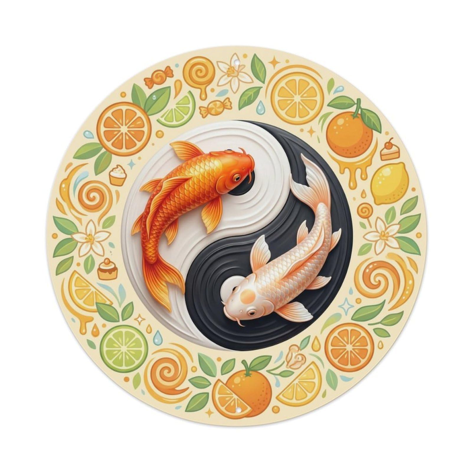 TaiChi Koi Fish Clementine Orange Citrus Sweet Fresh Bright Metal sign