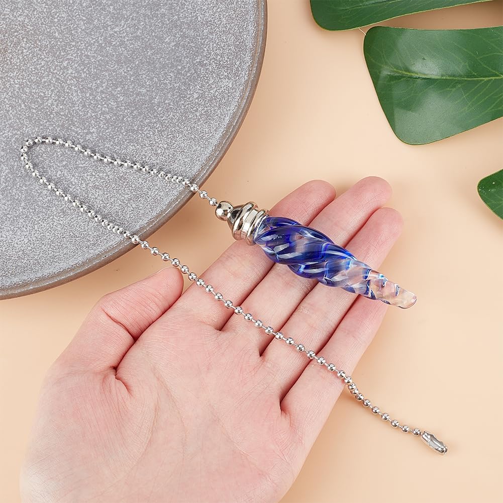 GORGECRAFT 2Pcs Crystal Ceiling Fan Pull Chain 15 Inches Decorative Glass Beaded Ball Pull String Ornament Pendant Extension Chains for Ceiling Light Lamp Fan Chain Extender Blue