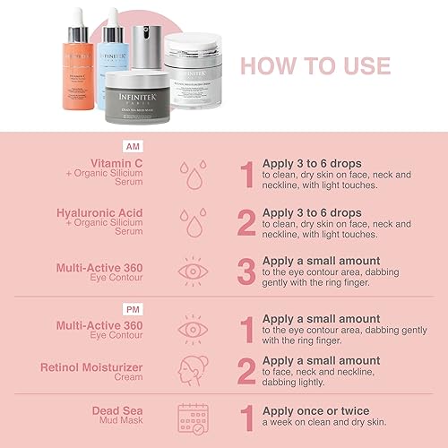 Miniatura 5 de Infinitek® París, kit facial (vitamina C, ácido hialurónico, crema de ojos de colágeno y crema de noche facial con retinol) + máscara de barro del