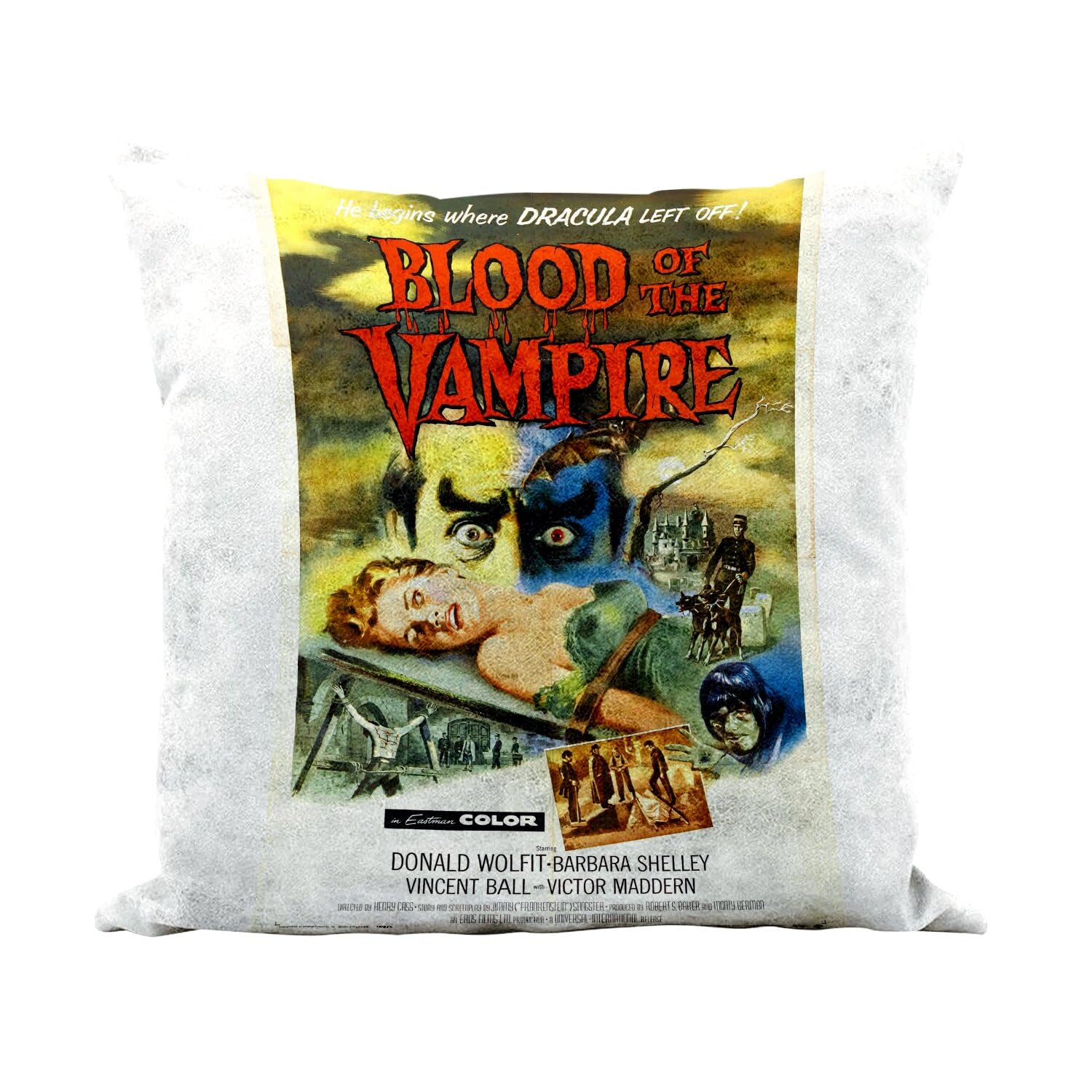 Coussin similicuir blanc Blood of The Vampire affiche de cinéma rétro 40x40cm