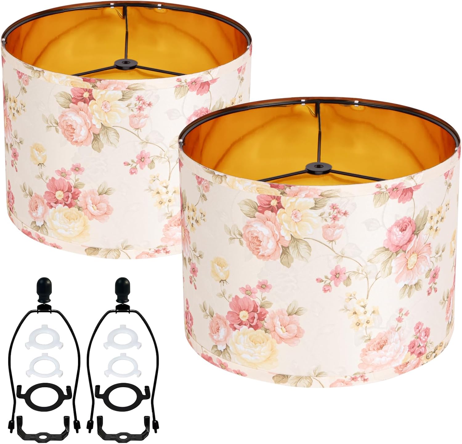 Pink Weaving Decorative Large Medium Lampshades Set of 2 Fabric Shades,Drum 12 Inches For Table Lamp, Floor Lamp, Pendant Light,Floor Lamp,Farmhouse Lamp,Lamp Shade Harp Holder Included