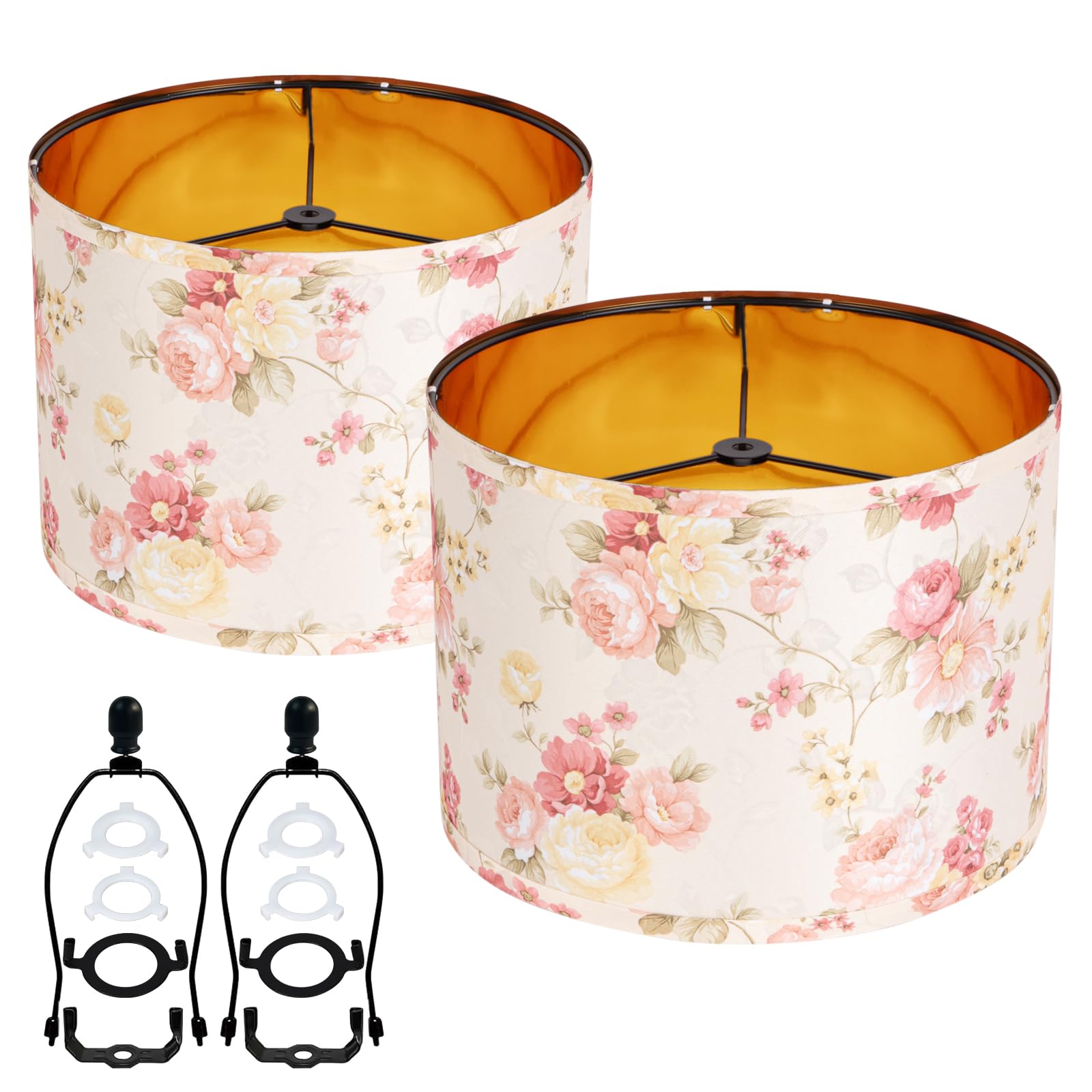 Duoerwo Pink Weaving Decorative Large Medium Lampshades Set of 2 Fabric Shades,Drum 12 Inches For Table Lamp, Floor Lamp, Pendant Light,Floor Lamp,Farmhouse Lamp,Lamp Shade Harp Holder Included — image 1