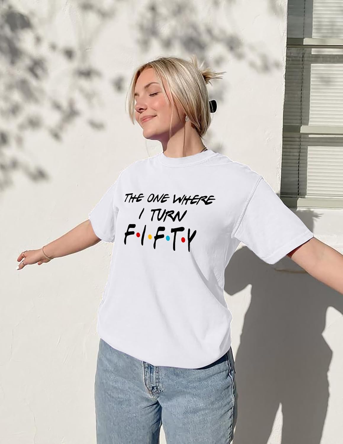 LHBNK 50th Birthday Shirts for Women The One Where I Turn Fifty Tops 50 Years Old Gifts Casual Graphic Tees - Image 4