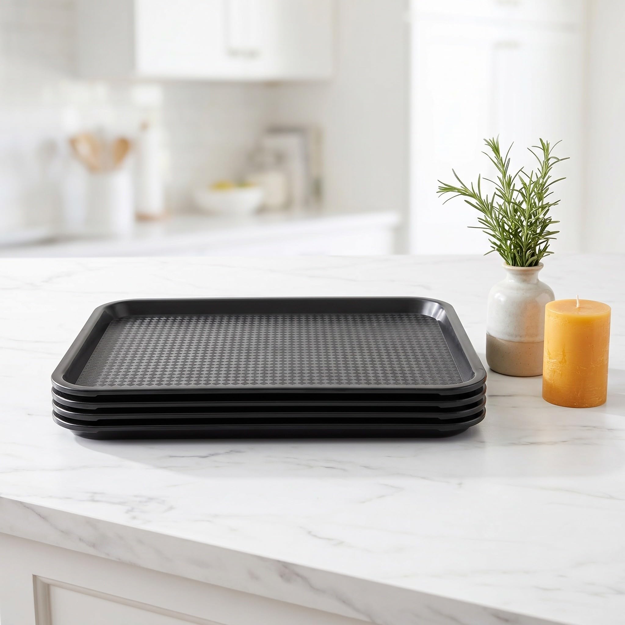 Zerodeko Lot de 3 Plateaux de Restauration Rapide en Plastique Noir, Plats de Service rectangulaires pour cafétéria, Assiettes légères de 41,4 x 30,5 cm (16,3 x 12 Pouces) pour employés,