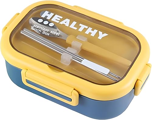 Lonchera de acero inoxidable, caja bento de 2 compartimentos para adultos, fácil de limpiar, diseño a prueba de fugas, contenedor de almacenamiento