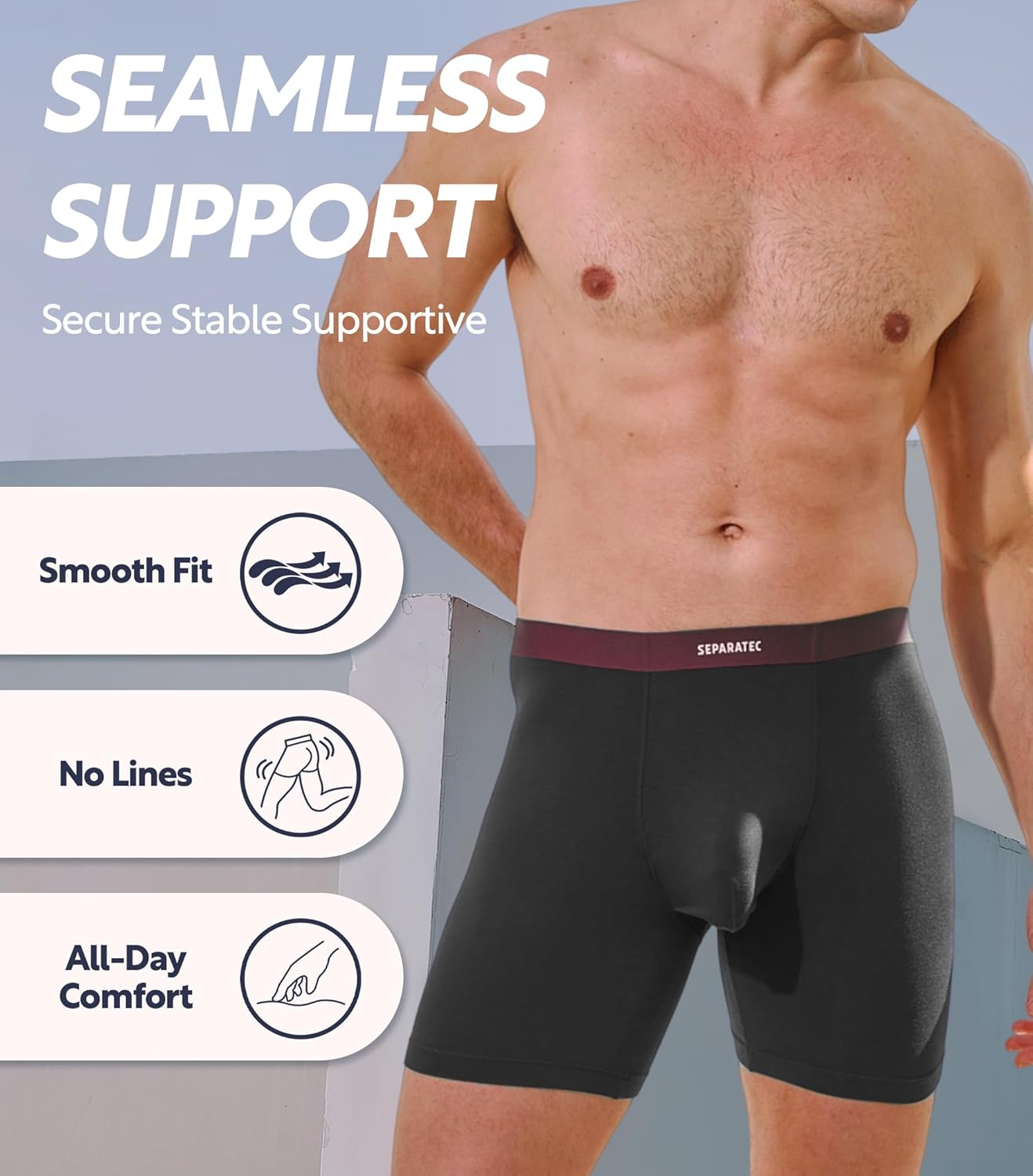 Separatec Mens Seamless Waistband Boxer Briefs Rayon Made from Bamboo Soft Breathable Underwear for Men 4 Pack - Image 5