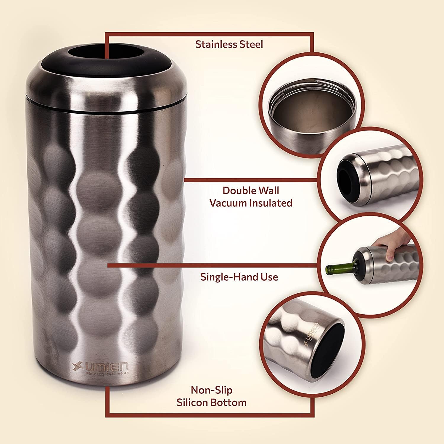 Premium Wine Chiller - 750ml Stainless Steel Bottle Cooler, Double-Walled & Vacuum Insulated - Keeps Wine Cold for 6+ Hours - Perfect Gift for Wine Lovers - Fits Most Champagne Bottles - Image 2