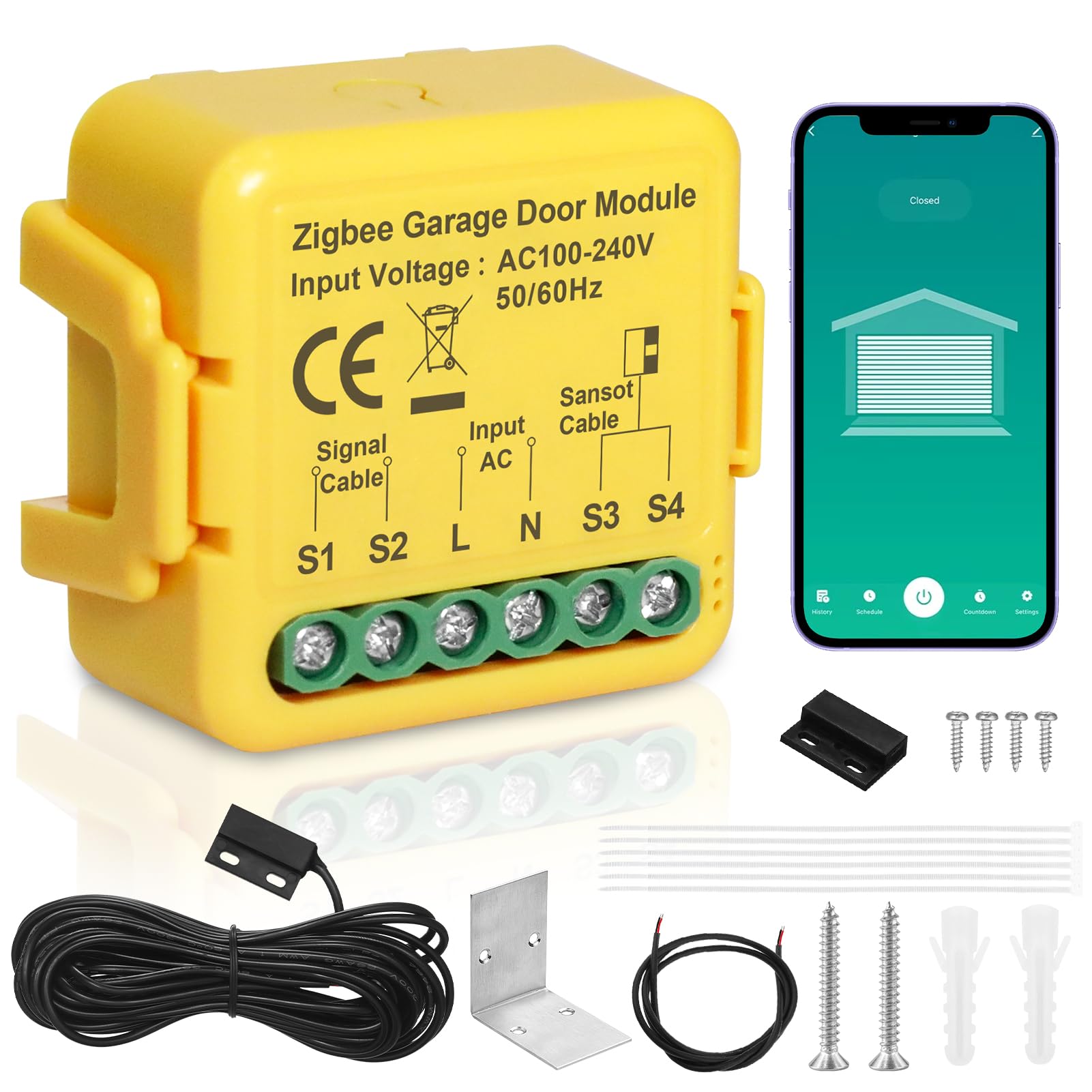 Ouvre-porte de garage intelligent Zigbee, SOARFLY ouvre portail connecté avec application Tuya & Smart Life, module pour ouverture de portail, compatible avec Alexa & Google Assistant, hub non inclus