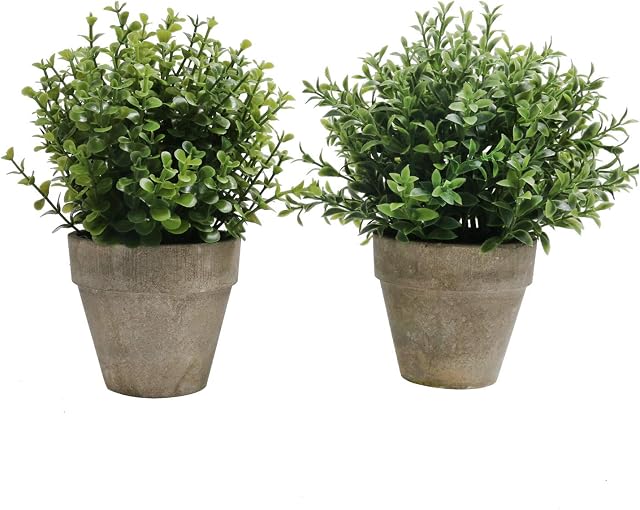 SHACOS 2 Pack Artificial Plastic Mini Plants Topiary Shrubs Pack of 2 Fake Bonsai Plant Pots Indoor/Outdoor for Bathroom,House Decor etc.