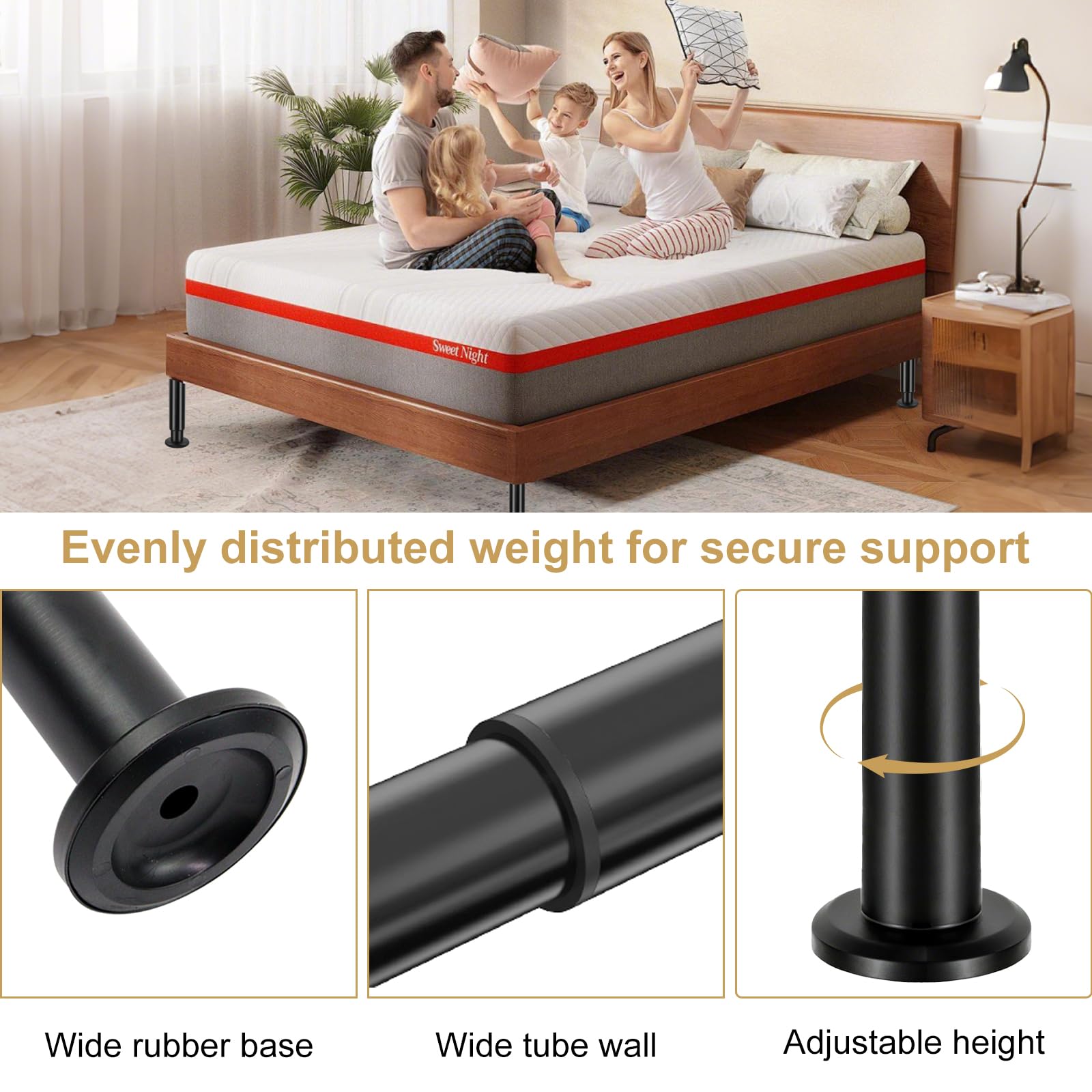 2 Piedini per Letto, 25 – 43 cm, Supporti Regolabili in Altezza, Parti di Ricambio, in Acciaio con Travi centrali in Gomma, Antiscivolo, Stabile e Silenzioso, per mobili