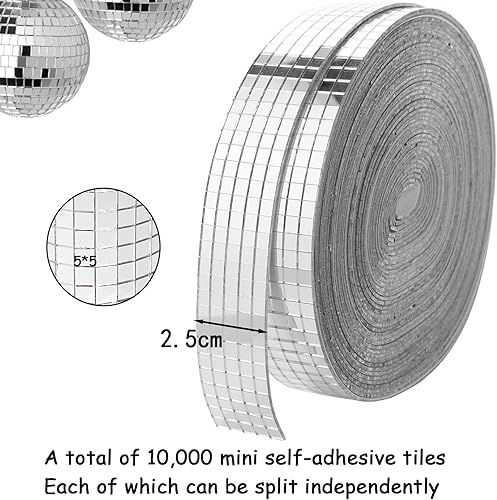 Miniatura 6 de Azulejos de espejo de bola de discoteca, calcomanías autoadhesivas de bolas de discoteca, azulejos de mosaico de espejo cuadrado pequeño para