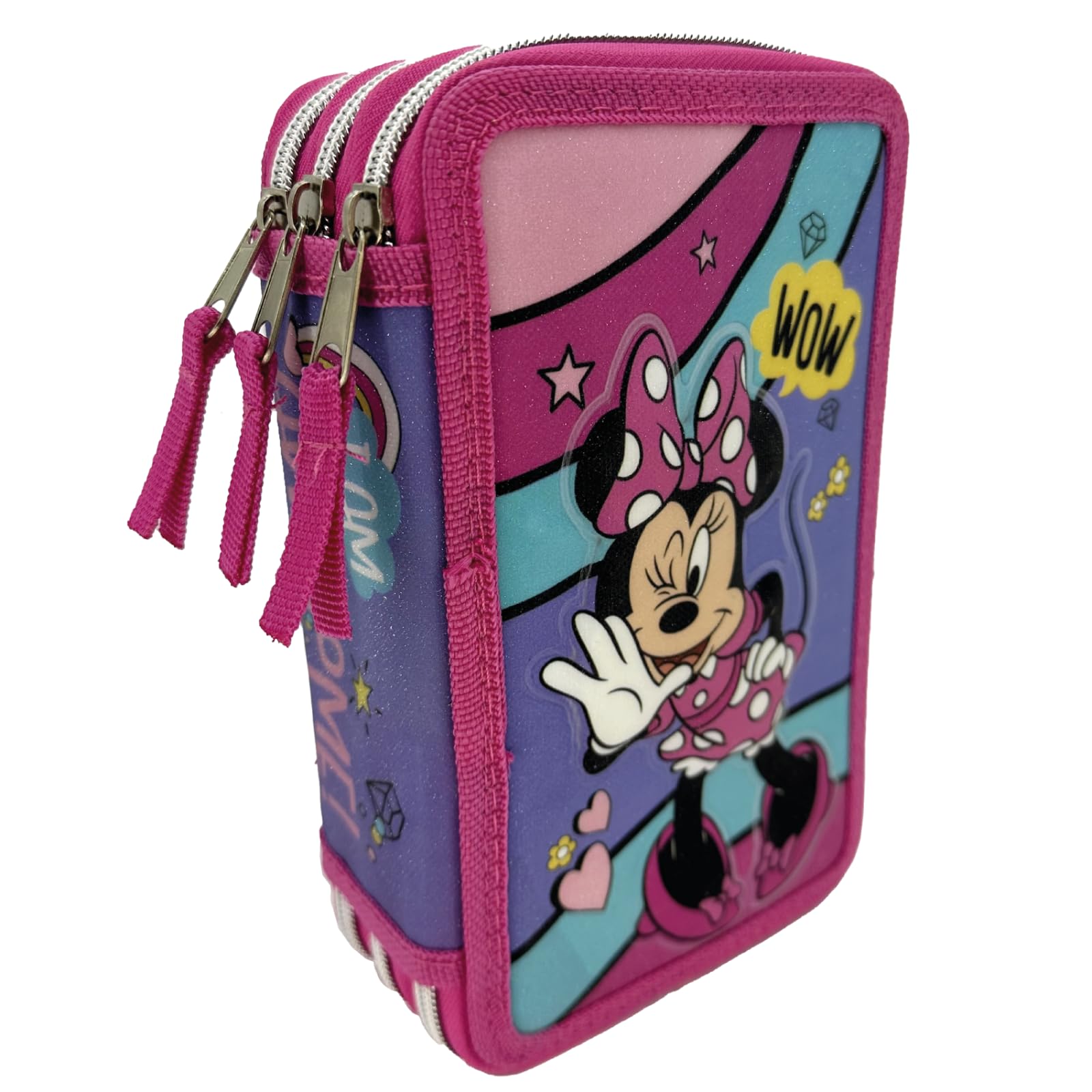 Estuche Minnie Disney con 3 compartimentos y 3 cremalleras Estuche escolar para bolígrafos y colores Completo con material de papelería y triple compartimento Minnie