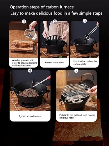 Miniatura 5 de Parrilla de carbón para barbacoa, parrilla de carbón de hierro fundido, parrilla hibachi, parrilla mini de carbón para camping, estufa portátil de