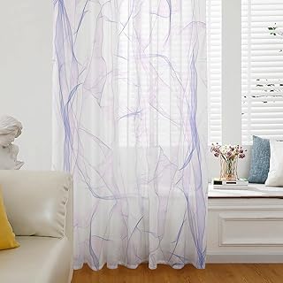 Abstract Marbling Semi Sheer Curtains Drapes for Living Room, Bedroom, French Doors Window 84 Inches Long, Rod Pocket Chiffon Curtain Drapery Voile Draperies Panel Modern Gradient Purple Pink Marble