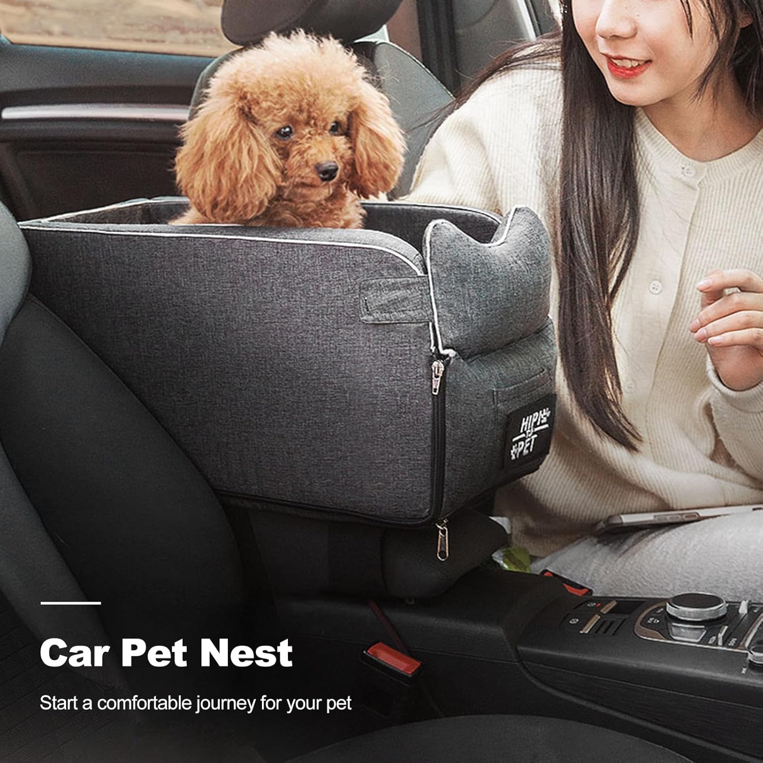 Ergocar Pets Booster Seat for Small Dogs & Cats, Grey, 16.54"L x 20"W x 8.66"H, 6kg Max Weight, Suede & Bio-Fleece, Nylon Elastic Straps