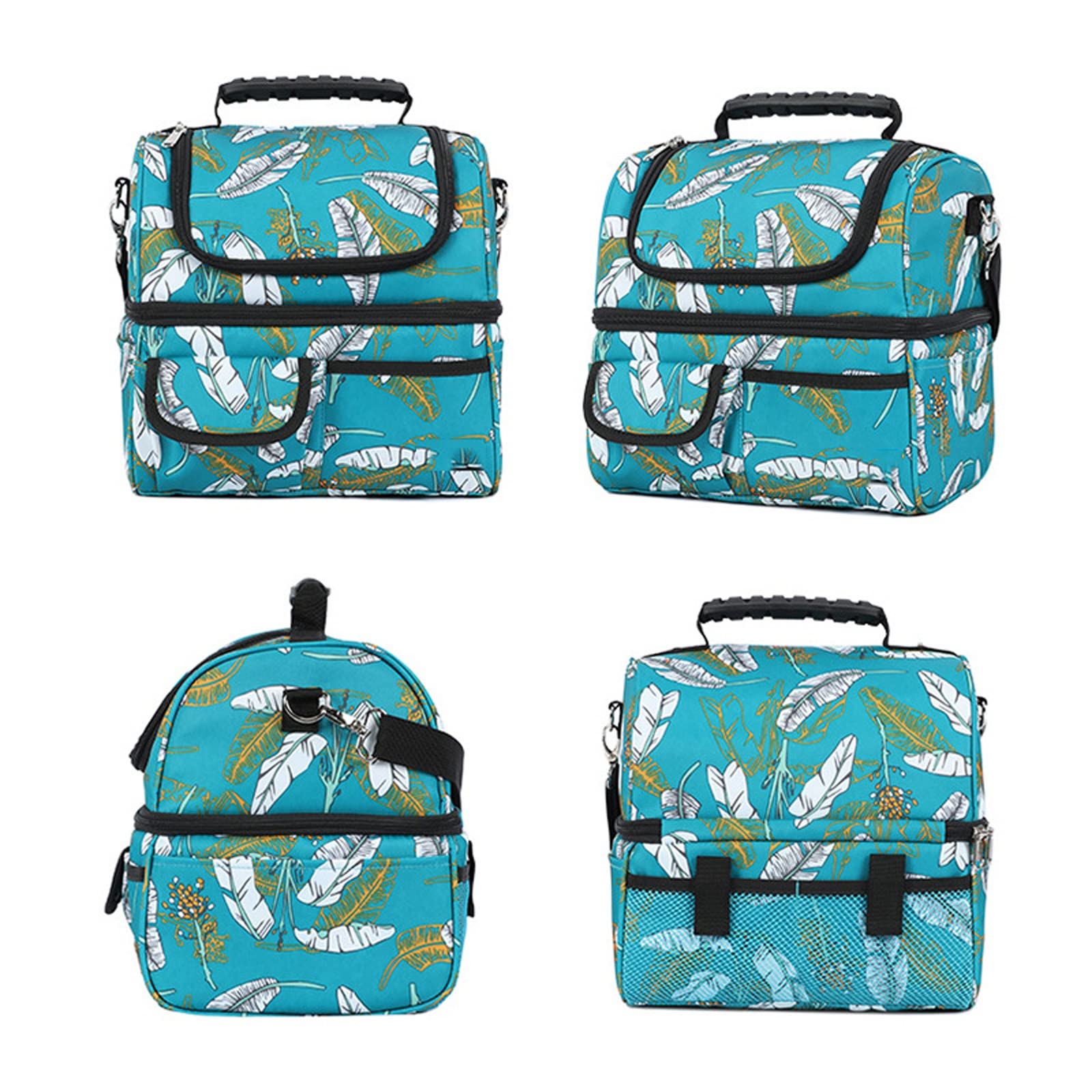 Wiederverwendbare Isoliertaschen, doppelstöckige Kühltasche, Einkaufstasche mit abnehmbarem Schultergurt, wasserdichte und auslaufsichere Brotdosen (D)