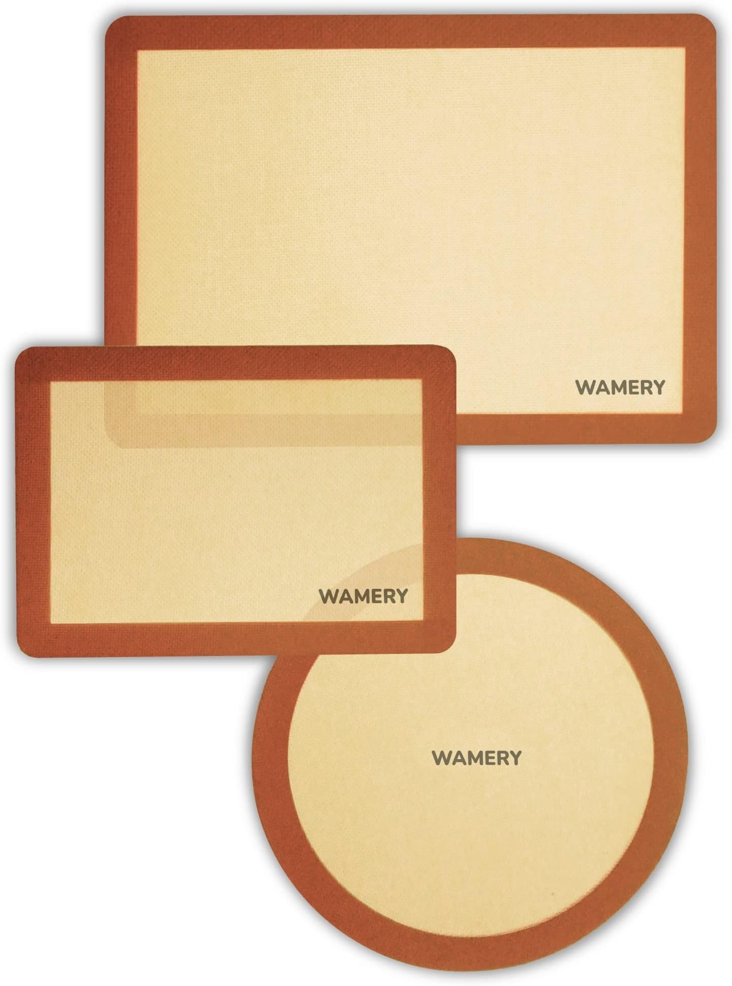 Silicone Baking Mats Set of 3, 1 Half Sheet, 1 Quarter Sheet & 1 Round Nonstick Silicone Mats for Baking - Food Grade Silicone Baking Sheets for Cookies Macarons Bread Pastry Pizza