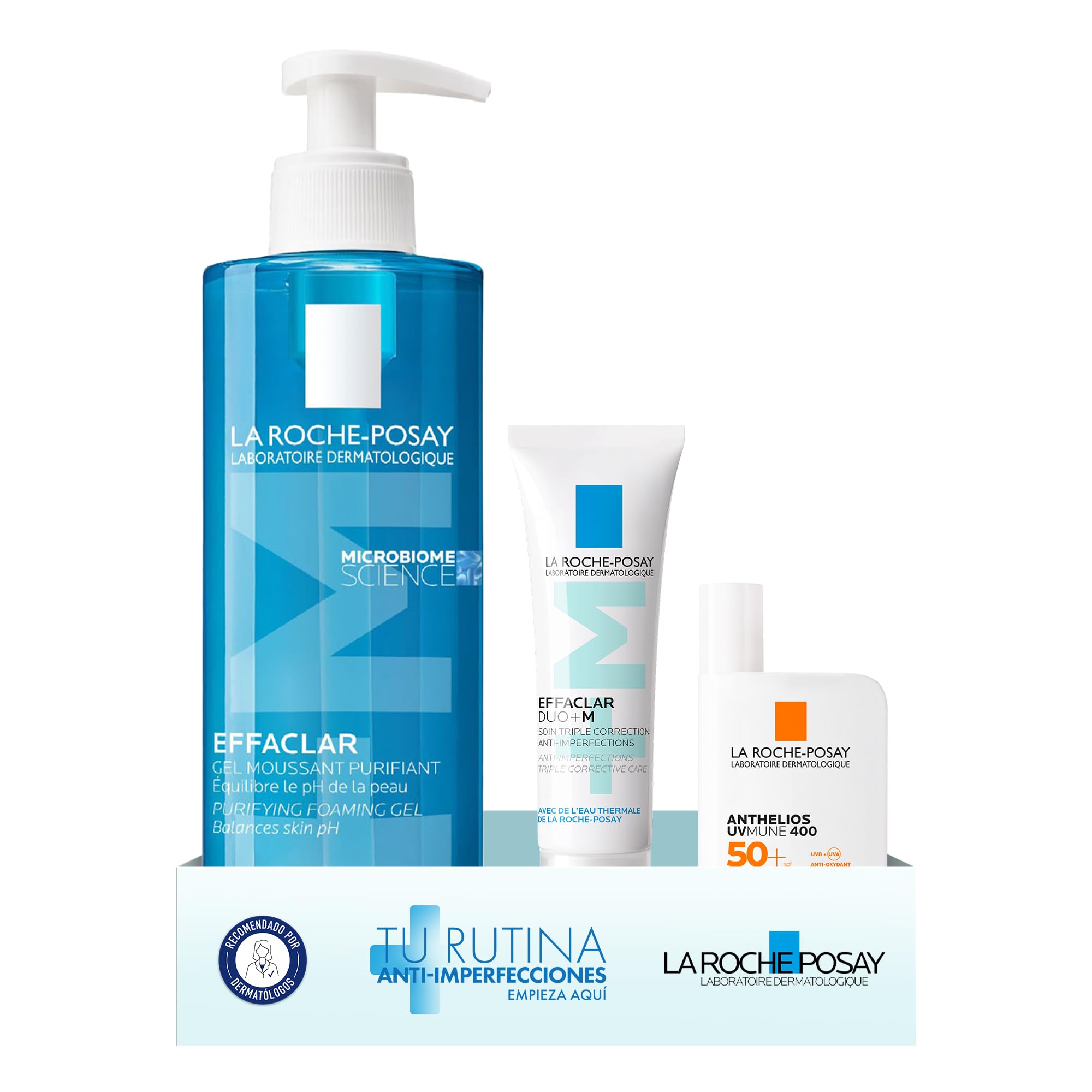 La Roche-Posay Effaclar Gel Limpiador Espumoso 400 ml + Effaclar Duo+M Tratamiento Anti-Imperfecciones 40 ml + Anthelios Uvmune 400 Fluid Oil Control
