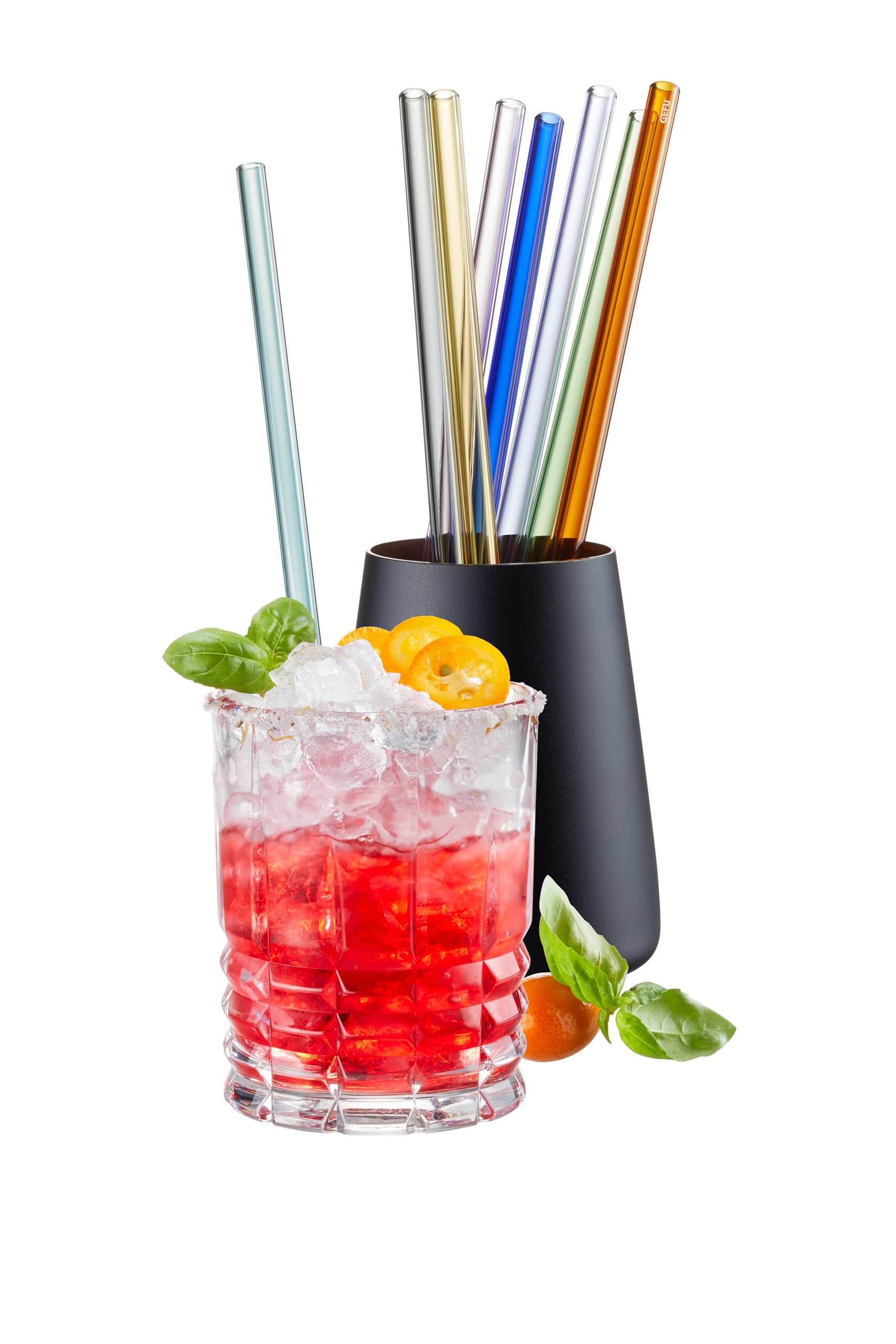 Pailles en verre borosilicaté GEFU réutilisables et colorées pour cocktails