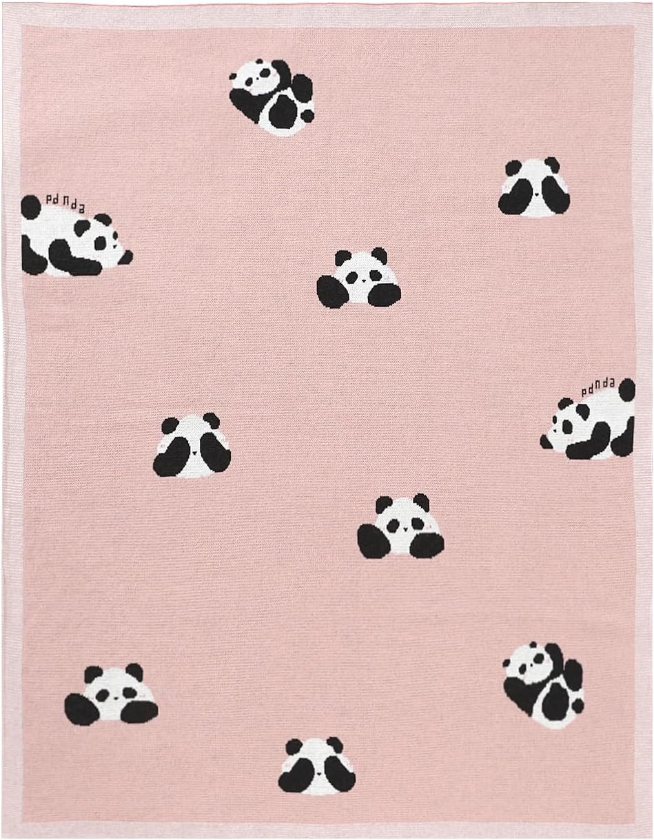 Avibae Cotton Baby Blanket 40x30in, Cute Panda Parttern Newborn Receiving Blanket for Crib Stroller, Soft and Cozy Infant Blanket (Light Pink)