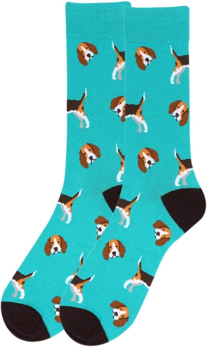 Men's Beagle Socks, Novelty Beagle Dog Socks for Men, Beagle Lover's Gift for Men, Teal Casual Crew Socks Men