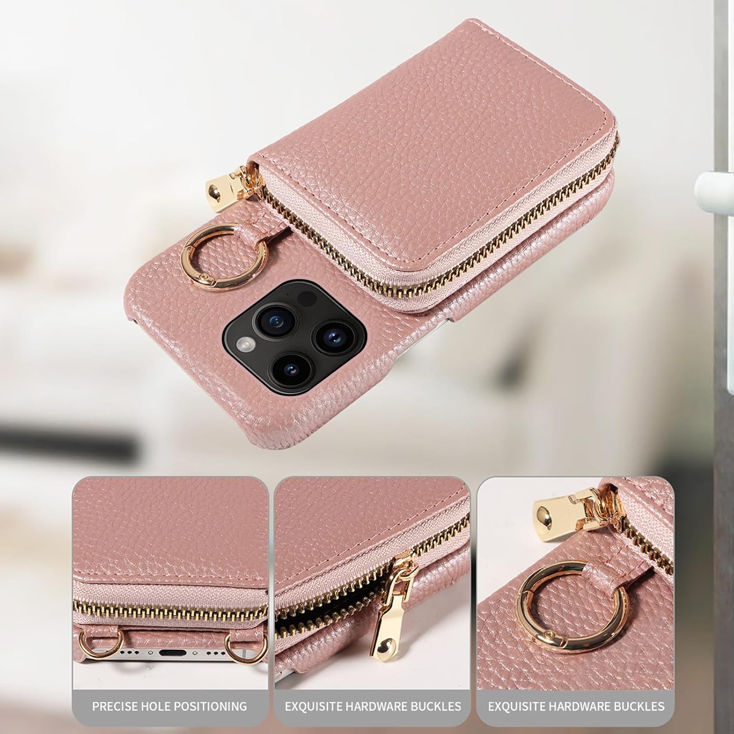 Zipper Flip Organ Wallet Case for iPhone 11 Pro 5.8 Women Rose Gold image 3