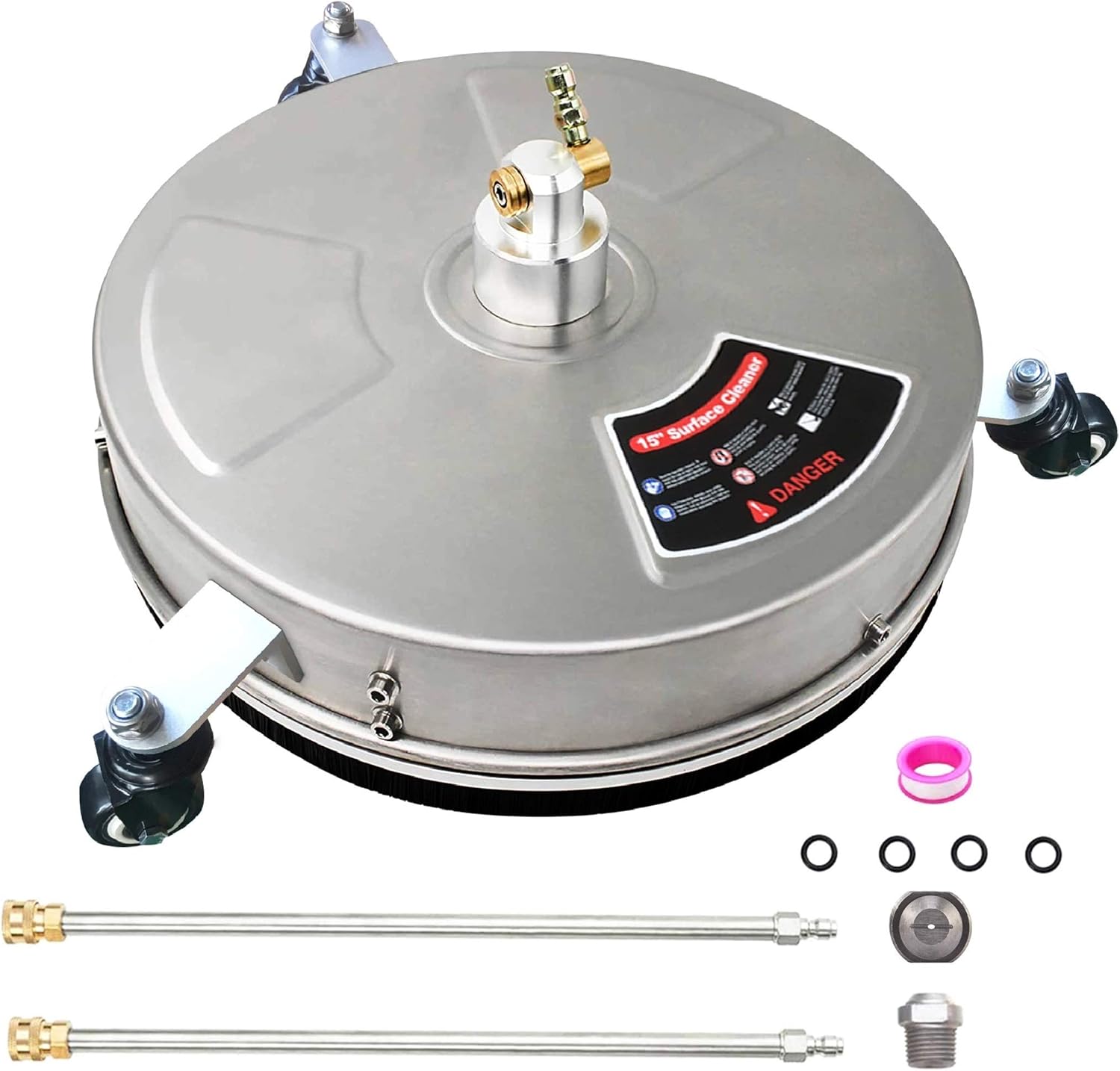 Lites 15" [Stainless Steel] Pressure Washer Surface Cleaner with 2 Extension Wand Attachments,4000 PSI (SS (Stainless Steel))