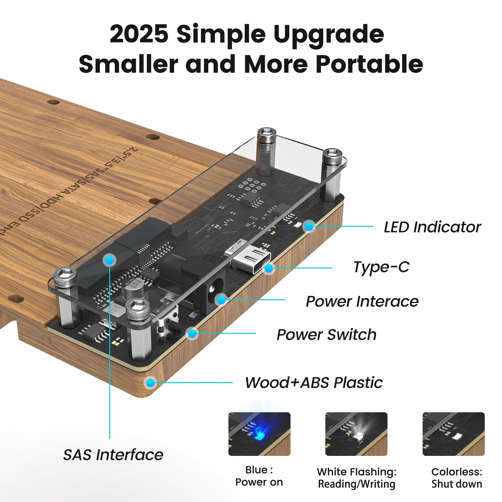 Adaptador SAS a USB 3.0, estación de acoplamiento de disco duro SAS SATA para SSD HDD de 2.5/3.5 pulgadas, lector de disco duro externo con adaptador de corriente de 12 V/2 A, sin herramientas
