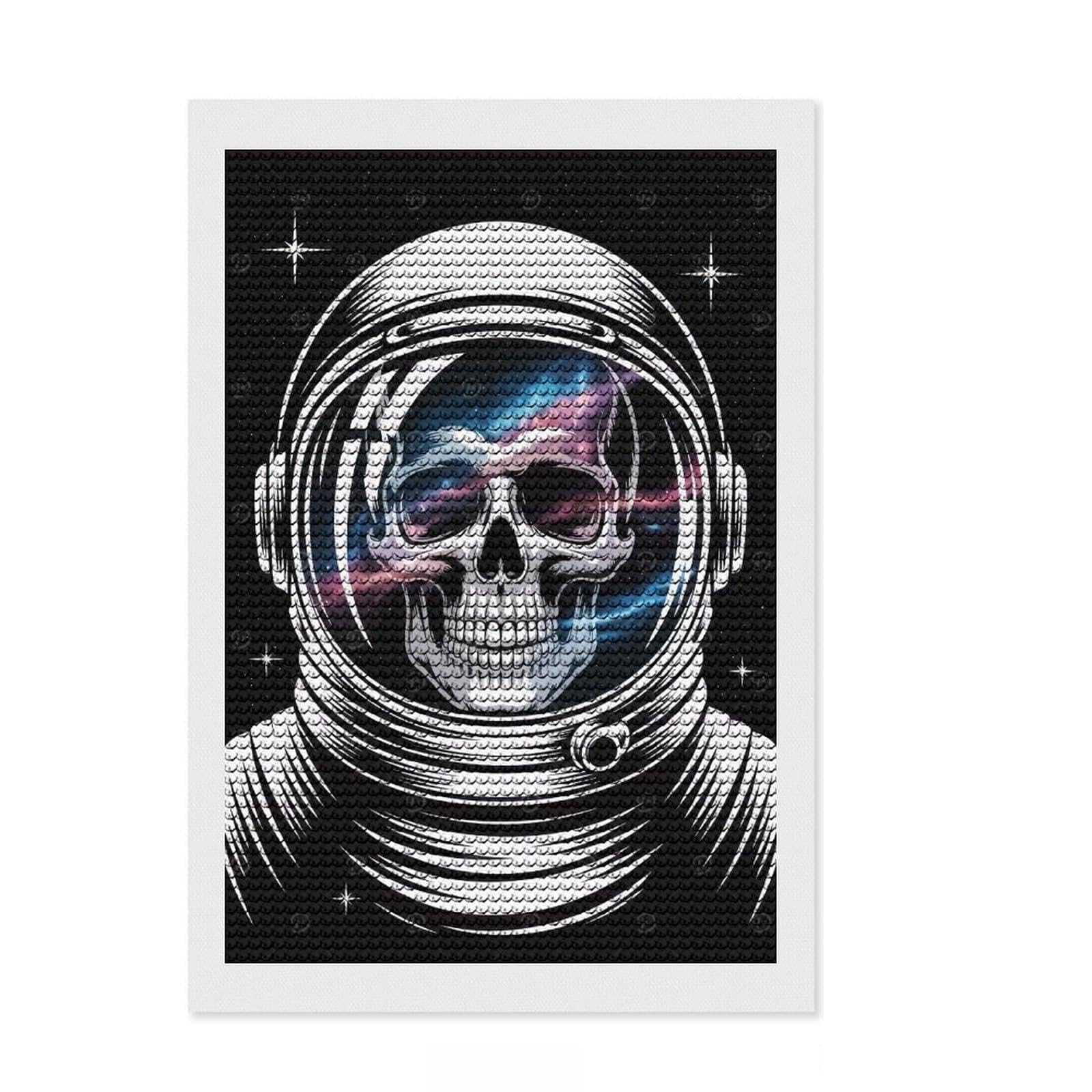 Junmoney Astronaut Skull with Galaxy Reflection Diamond Painting Set 8"x12", Sparkling Round Gems, Satisfying Creative Project, Fun Craft Experience, Office Decor