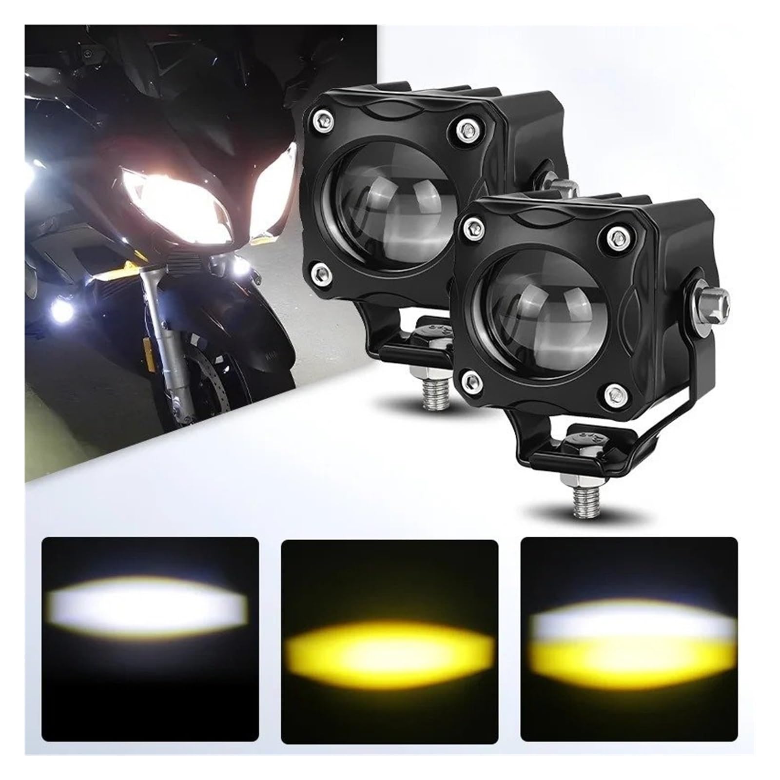 SANCAK Faros De Motocicleta Foco LED Motocicleta Camión Para SUV Para ATV Lente Proyector Faro Delantero Auxiliar Lámpara Trabajo Antiniebla Doble Color 8V-28V(2 piezas)