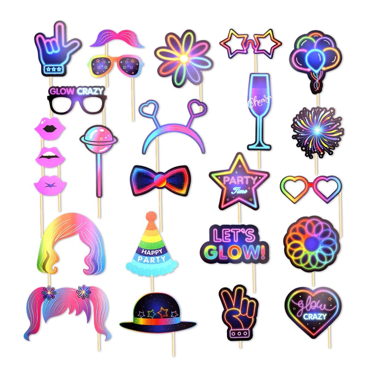 30 Accessori Per Photobooth Compleanno Tema Nero Oro, Baffi Occhiali Cappelli, Selfie Divertenti Per Feste 20 30 40 Anni
