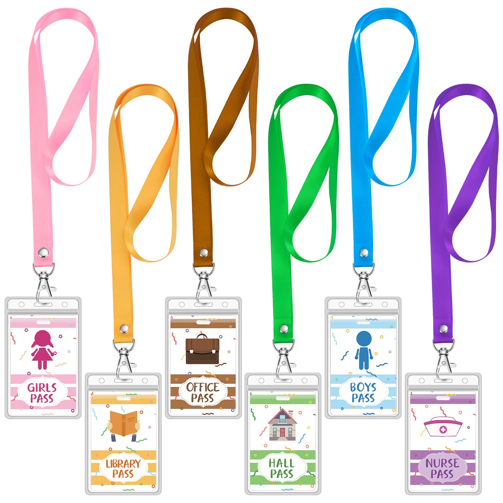 6 Sets Hall Passes for Classrooms, Unbreakable Hall Lanyards School Passes for Hall Bathroom Nurse Library Boy Girl and Office School Classroom Supplies
